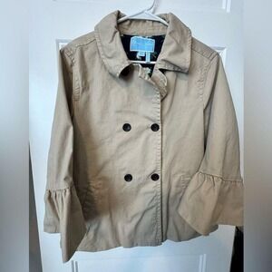 Draper James Khaki Spring Cropped Coat Size 12 Ruffled Sleeve Trench Lightweight